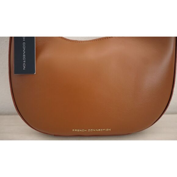 French Connection Cognac PU Leather Moritz Textured Smooth Hobo Shoulder Bag - Picture 3 of 14